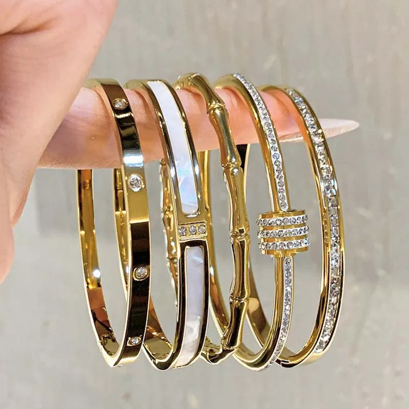 1PC Titanium Steel Stainless Steel Inlaid Zircon Gold Plated Bracelet, Classic and Simple Style, Suitable for Women's Daily Wear